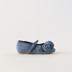 Zara girls FLORAL BLUE DENIM MARY JANES
